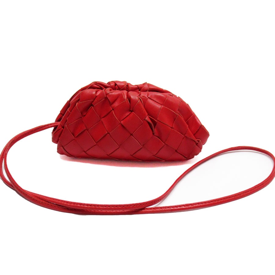ボッテガヴェネタ BOTTEGAVENETA ポーチ ネックストラップ イントレチャート レザー レッド レディース w0521f