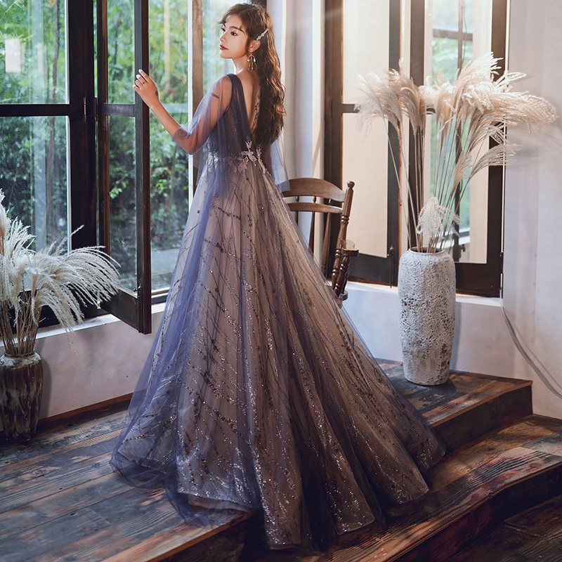 女性用イブニングドレススカート2024宴会エレガントでエレガントなホストアートテストドレススモールテール