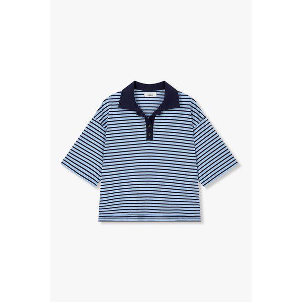 ストライプカラーネック半袖Tシャツ(9176222999)
