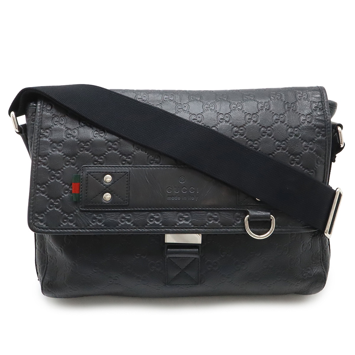 グッチシマ シェリーライン ショルダーバッグ メッセンジャーバッグ ラバーコーティングレザー ブラック 黒 シルバー金具 24606 45,370円