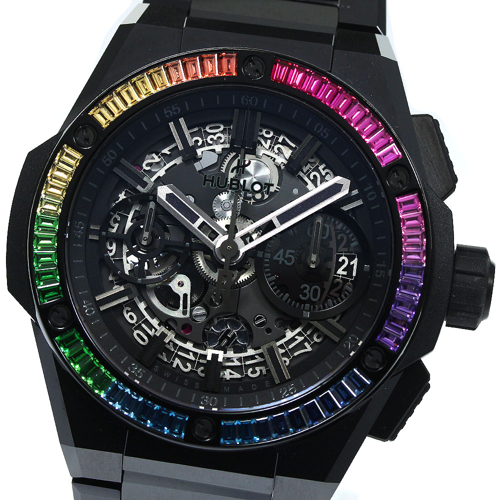 ウブロ HUBLOT 451.CX.1140.CX.4099 ビッグバン インテグレーテッド オールブラック レインボー 自動巻き メンズ 美品 箱付き_753266【中古】