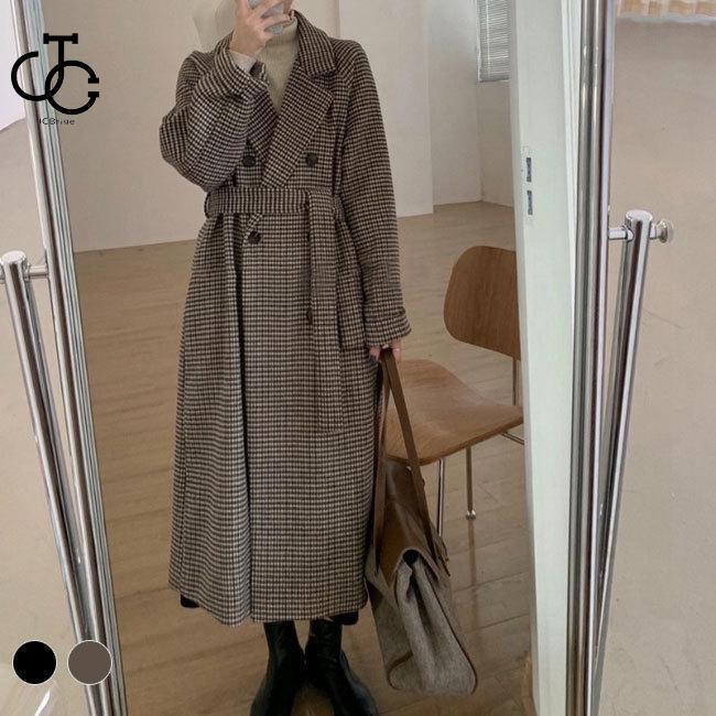 チェスターコート チェック柄 レディース ロングコート 厚手 冬 コート OL通勤 レトロ キレイめ アウター 20代 30代 40代 チェック柄コート