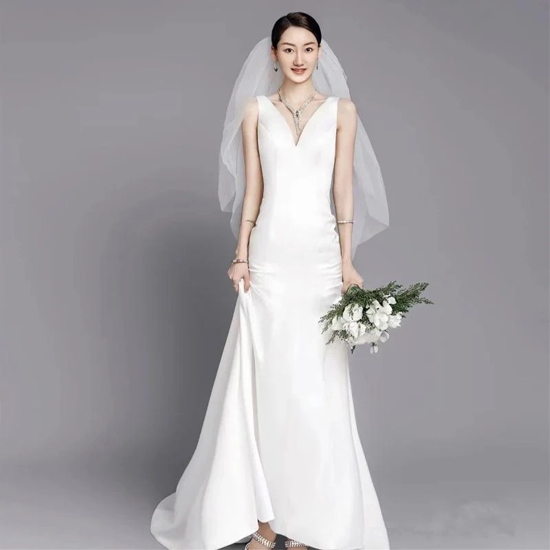 新入荷 ウェディングドレス トレーンライン フォーマルドレス セクシーV襟 エレガント パーティードレス 花嫁ロングドレス ワンピース結婚式 二次会 挙式RG10-802