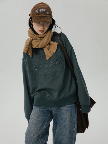 エッグタルト ピンク カジュアル ラウンドネック スウェットシャツ