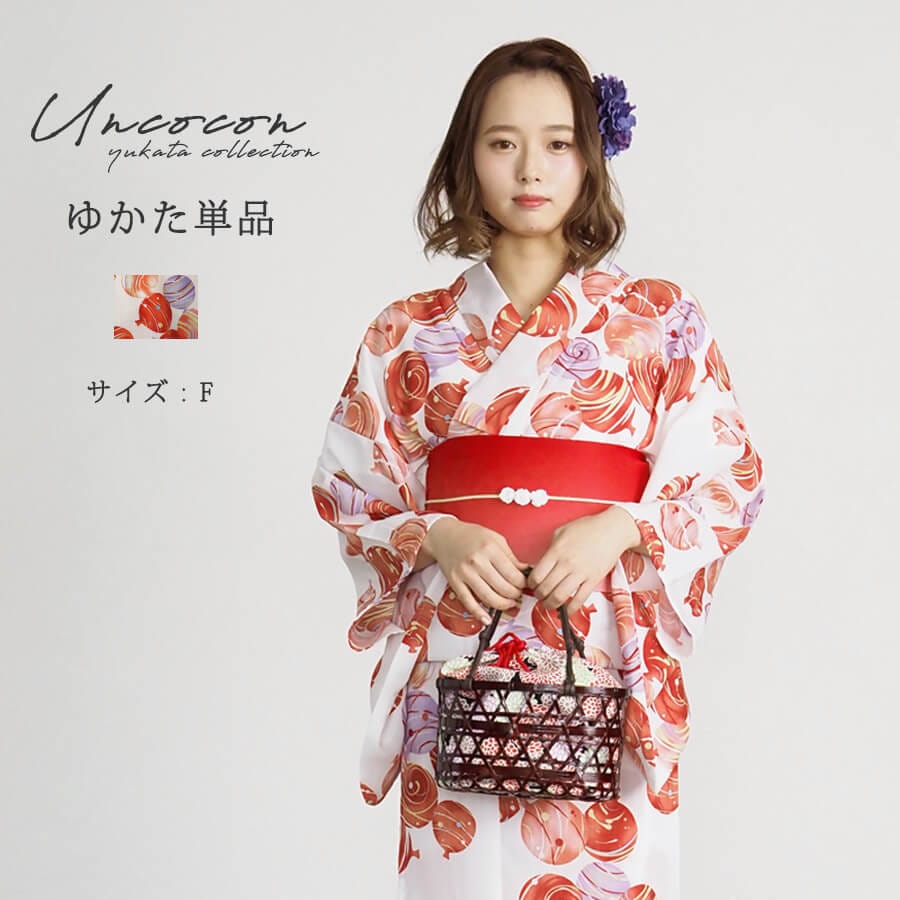 浴衣　レディース　女性浴衣　単品　浴衣単品　仕立て上がり　浴衣レディース　女性用　水風船　赤　オレンジ　レトロ　可愛い　お洒落