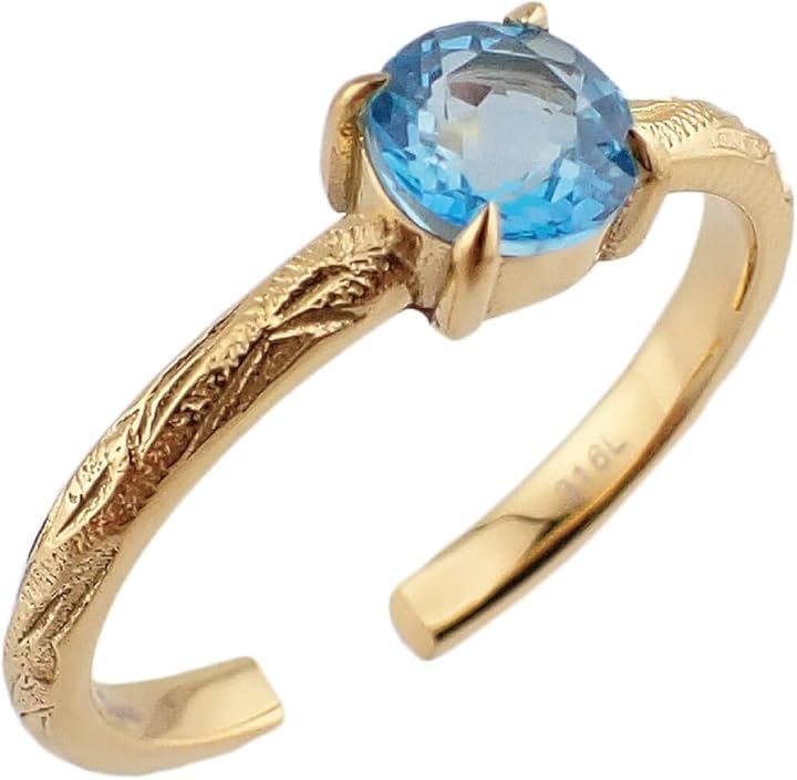 Piena ピエナサージカルステンレス316L製 天然石 フリーサイズ 一石 ハワイアンジュエリー リング レディース ブルートパーズ/ゴールド(ブルートパーズ / ゴールド)