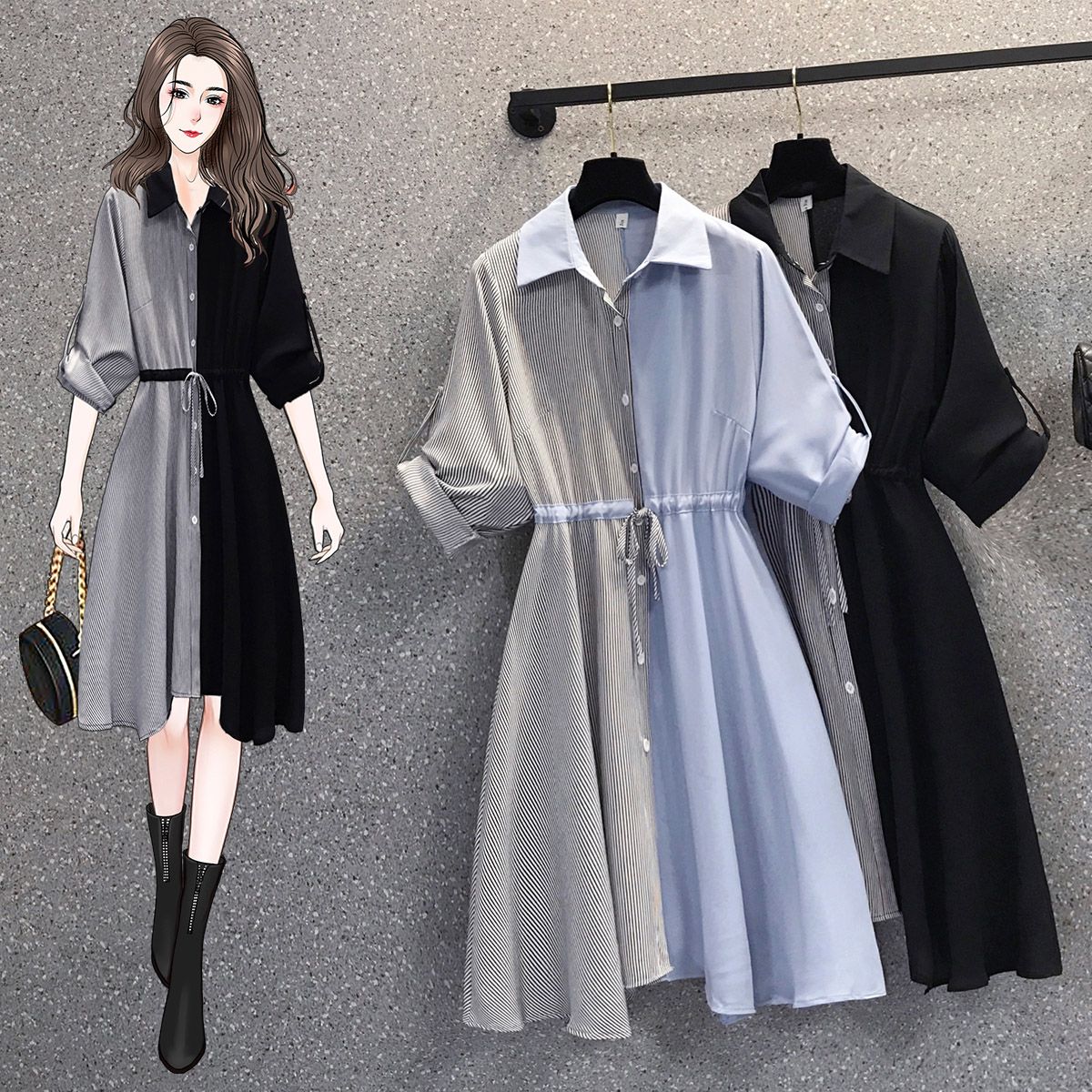 【雑誌に掲載された】 大きいサイズ ルーズ 切り替え 配色 デートワンピース