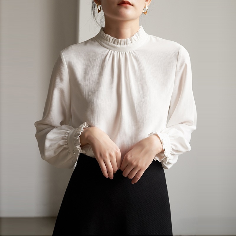 【フランス風】 シンプル エレガント 通勤/OL ギャザー飾り ブラウス