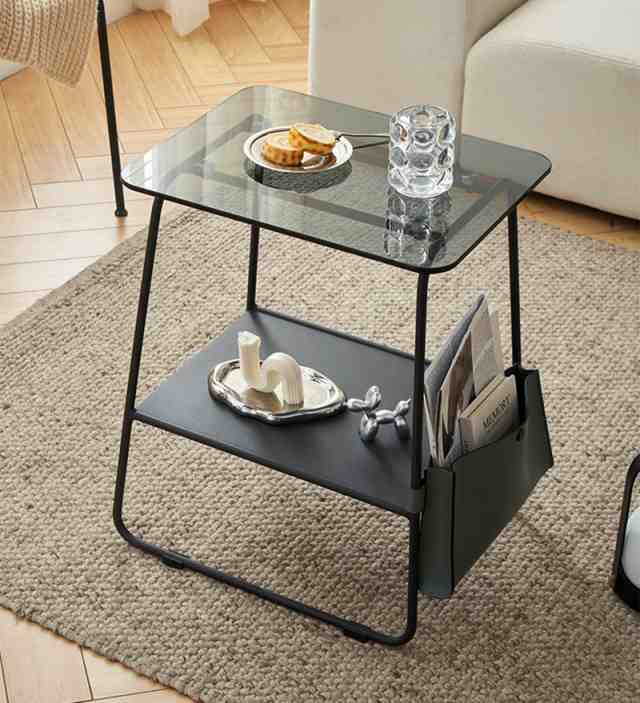 サイドテーブル コーヒー テーブル 2層 収納バッグ付き センターテーブル 北欧 ソファーテーブル コーヒーテーブル おしゃれ サイドテー