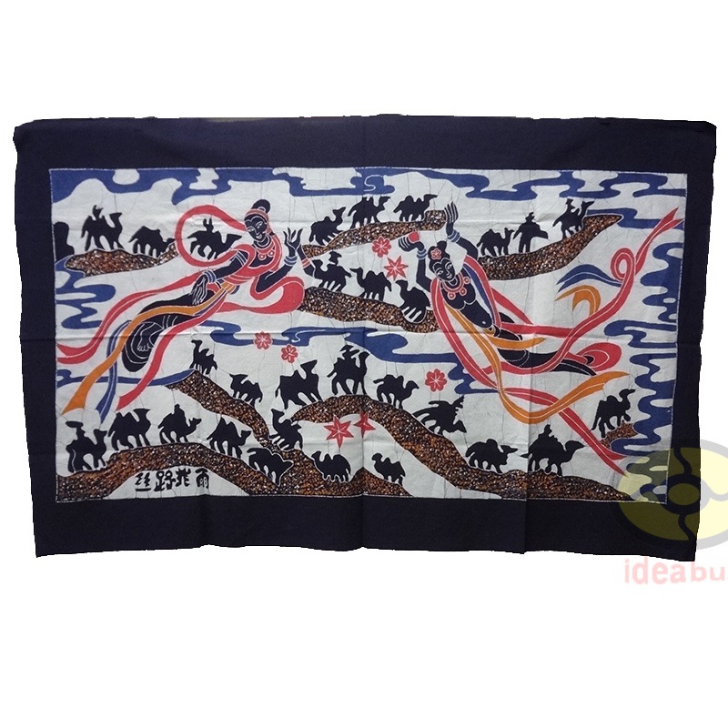 Chinese Folk Art Home Wall Decor Hanging Batik Tapestry Flying Apsaras Along the Silk Road 90x140cm