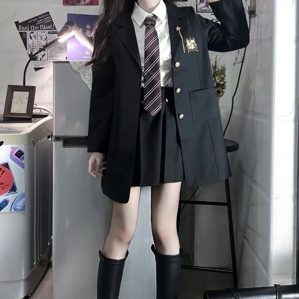 【大好评】セットJK制服 制服スーツ 制服 セット学生服 上下セット jkユニフォームスーツ刺繍ミドル丈ブレザーレディーススーツ