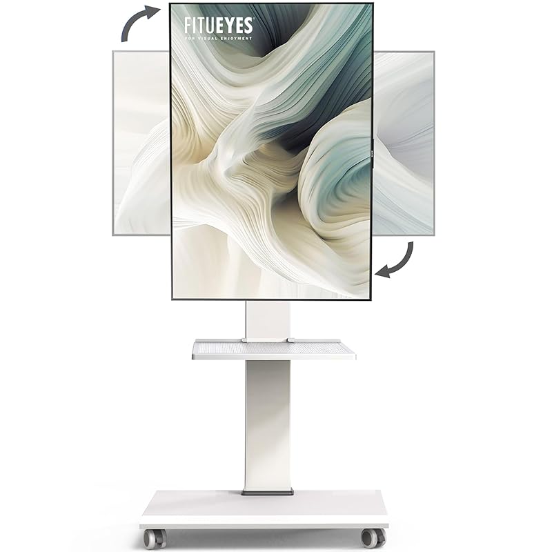 FITUEYES テレビ台 壁寄せテレビスタンド 32-75インチテレビに対応 横置き縦置き両対応 移動式 高さ角度調節可能 耐荷重40kg 中段棚一枚付 鉄製 ホワイト