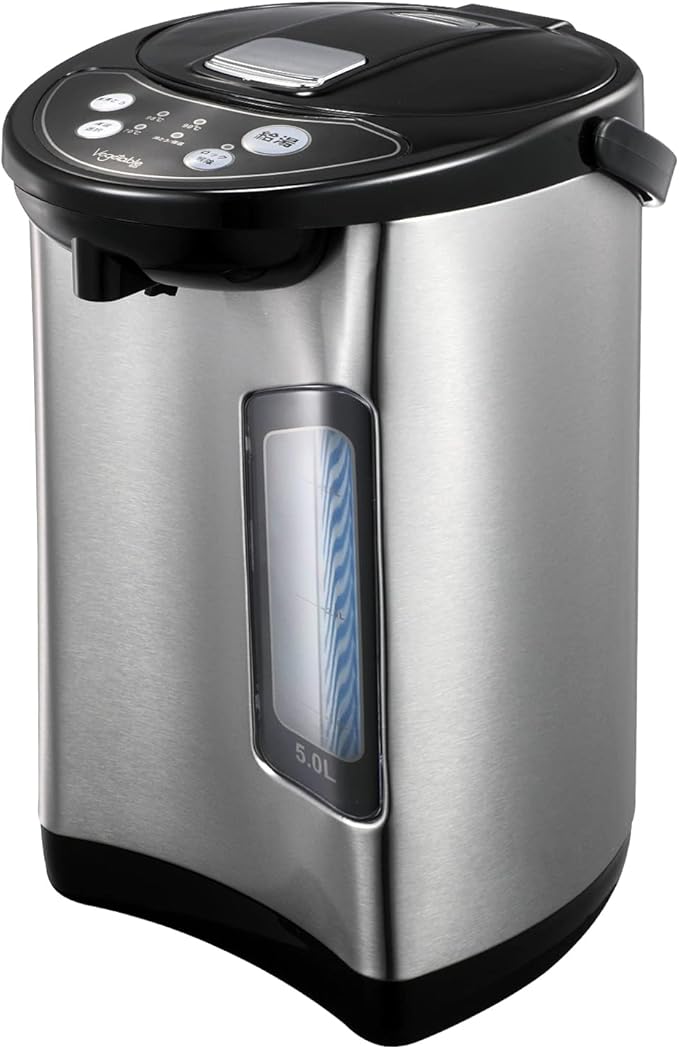 電動給湯ポット 5.0L 保温3段階 空焚き防止 ブラック/シルバー [シンプル操作でワンタッチ給湯] 電気ポット 360度回転底 水位窓 安全設計 ロック機能 再沸騰 給湯 節電 ケトル スライドロ