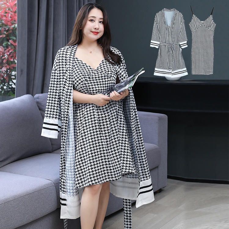 キャミソールワンピース パジャマ 大きいサイズ レディース セクシー 前開き 春夏 マタニティ 2点セット 5l 4l 3l 2l シルクタッチ ひんやり 薄手 涼しい 可愛い 千鳥形 おしゃれ 韓国