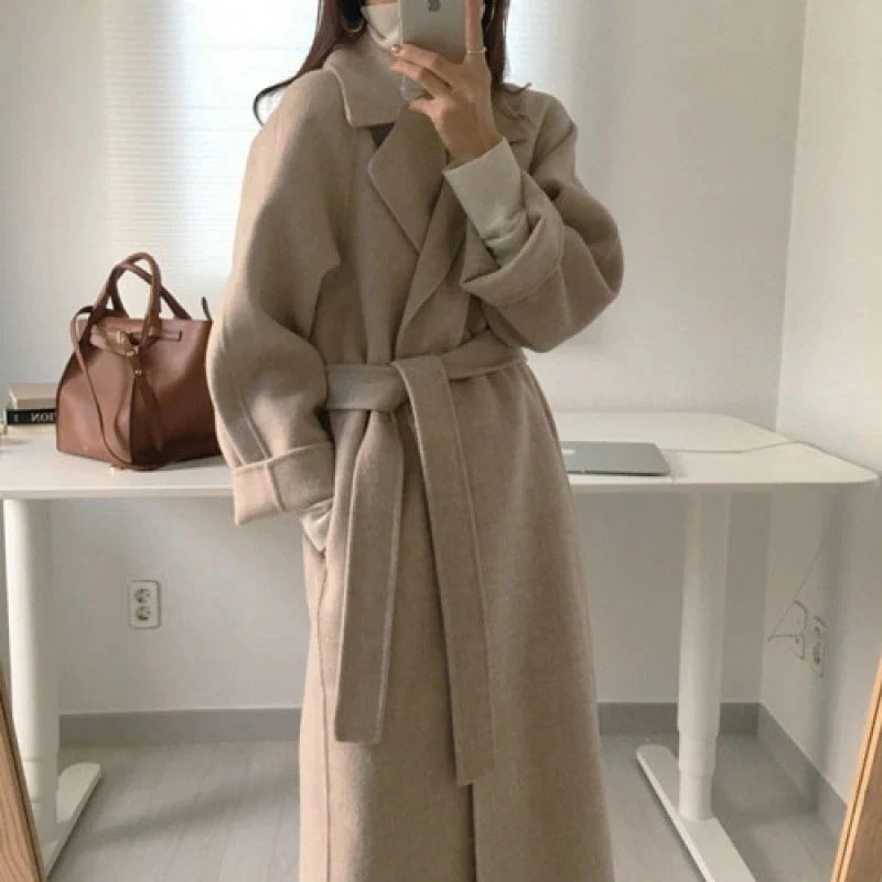 韓国ファッション 可愛い ロング ラシャ コート 気質 ランタン袖 カジュアル OL通勤 レディース トップス スーツ襟 着痩せ ジャケット トレンチコート