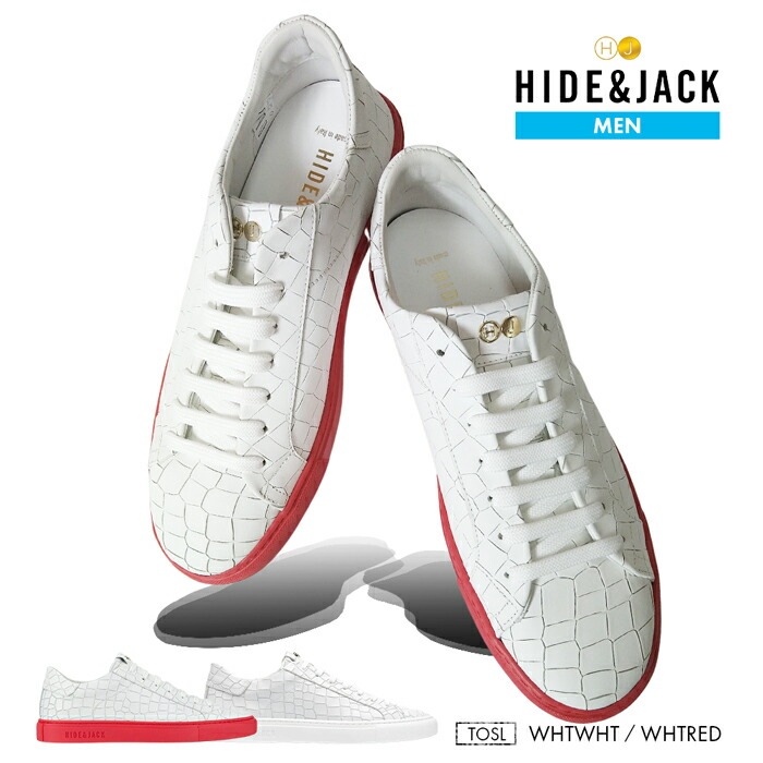 【SHOPクーポンあり】スニーカー メンズ 正規品 並行輸入 高級感 牛革 キレカジ カジュアル 紳士 男性用 ブランド クロコ カフレザー レッド ホワイト ツートン 大きいサイズ ハイドアンドジャ