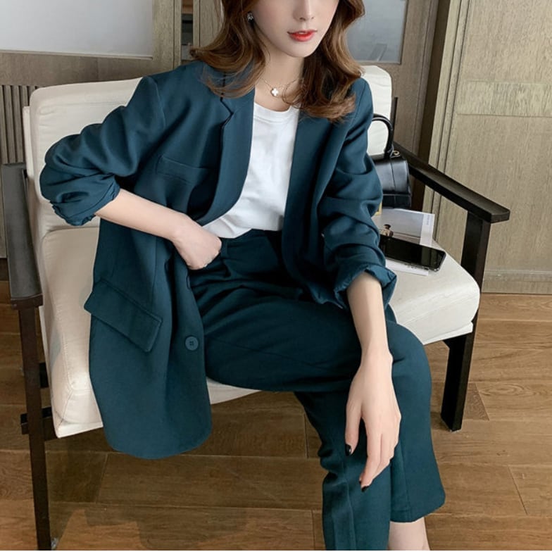 上着 人気 おすすめ おしゃれ お洒落 激安 安い プチプラ セットアップ パンツ ジャケット 長袖 ロング ベスト オープンカラー 開襟 無地 可愛い かわいい 韓国 シンプル lone0