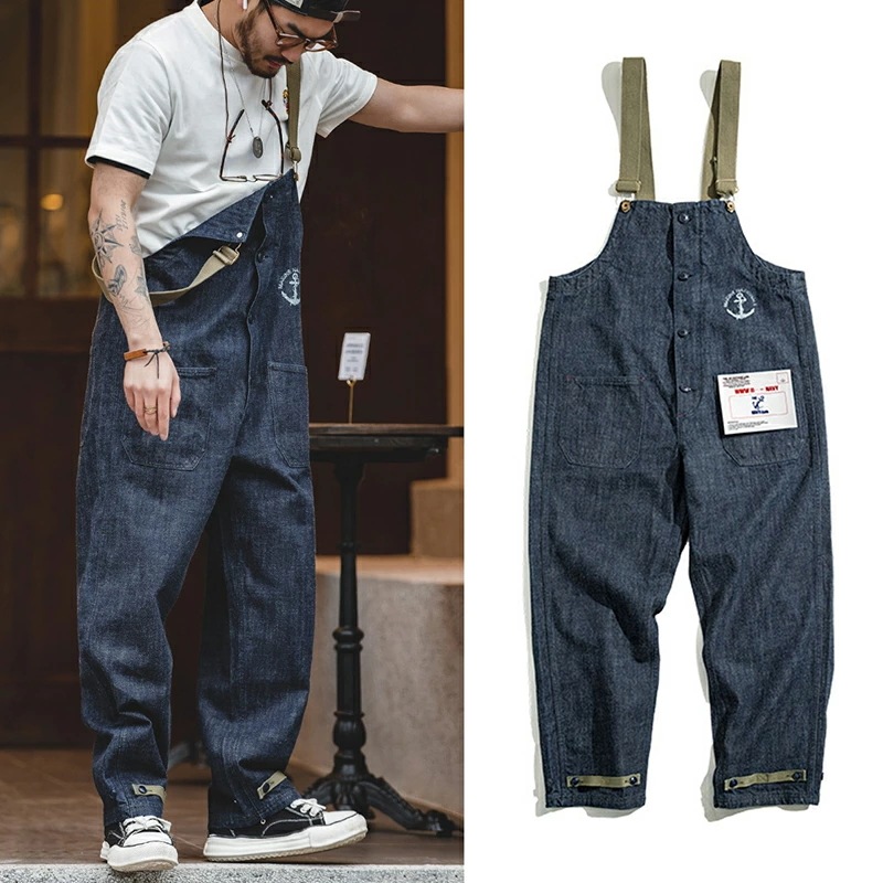 【大好評！最安値挑戦!】オーバーオール メンズ おしゃれ 海軍 デッキ サロペット デニム カーゴパンツ カジュアル パンツ 吊りズボン つなぎ 作業服 長ズボン オーバーサイズ オールインワン シル