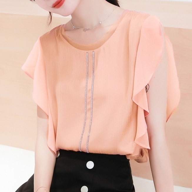 ３色 トップス シャツ ブラウス カットソー プルオーバー チュニック レディース 夏 きれいめ ゆったり 袖なし ノースリーブ フリル袖 Uネック ラウンドネック 襟なし フレア セミフレア 切り替