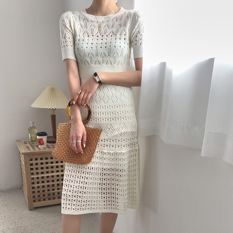 新作 レディース 春夏 ワンピース マキシ マキシ丈 袖あり 半袖 クルーネック Aライン