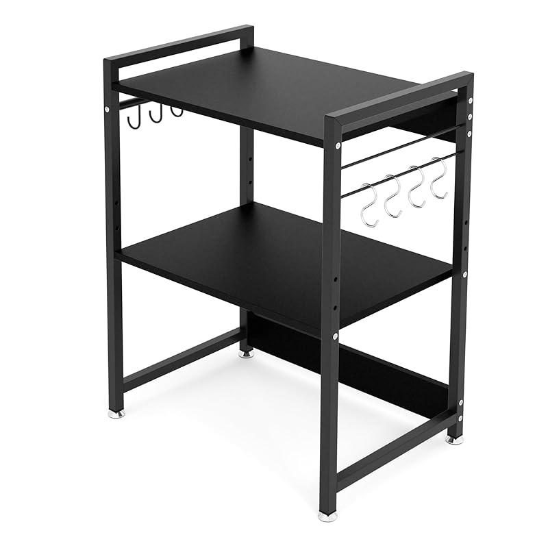 レンジ上ラック レンジラック レンジ台 トースターラック 幅53cm 棚板高さ調節可 フック9個付き 電子レンジ収納 キッチンラック キッチン収納 高強度のメラミン加工 アジャスター付き 組立品 ブラ 7,180円