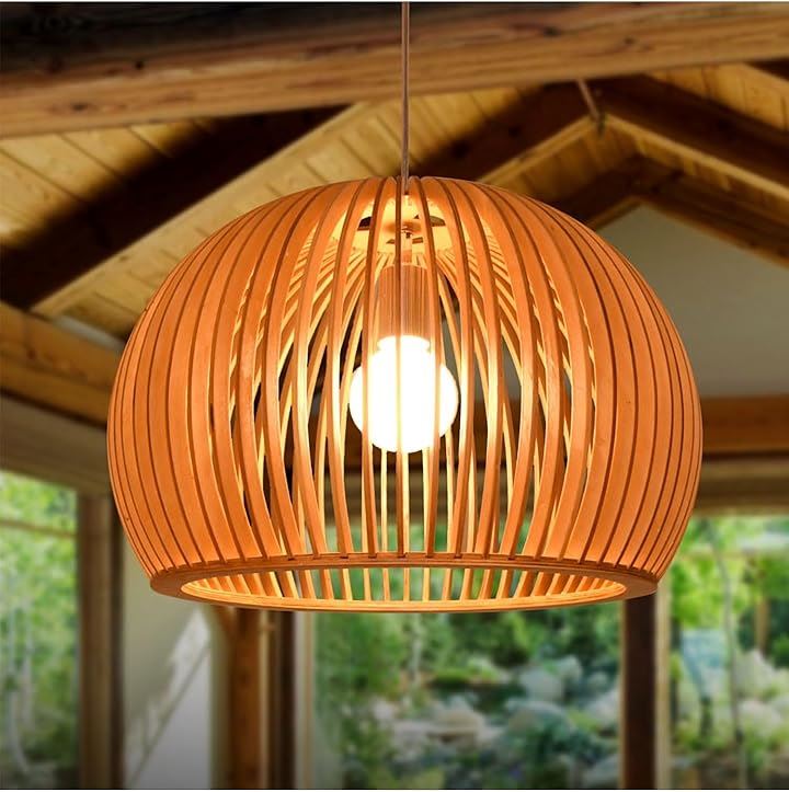 KY LEE ペンダントライト アンティーク クラシック 和風 ウッドアートカボチャかごペンダントライト おしゃれ 照明 レトロ モダン リビング用 食卓用 ダイニング用(IN-003)