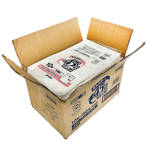 ジャパックス 環境袋策 ゴミ袋 45L 半透明 600枚 (10枚x60冊) 再生原料40%使用 ポリ袋 (エコマーク付き) RYM49 まとめ買い ケース販売