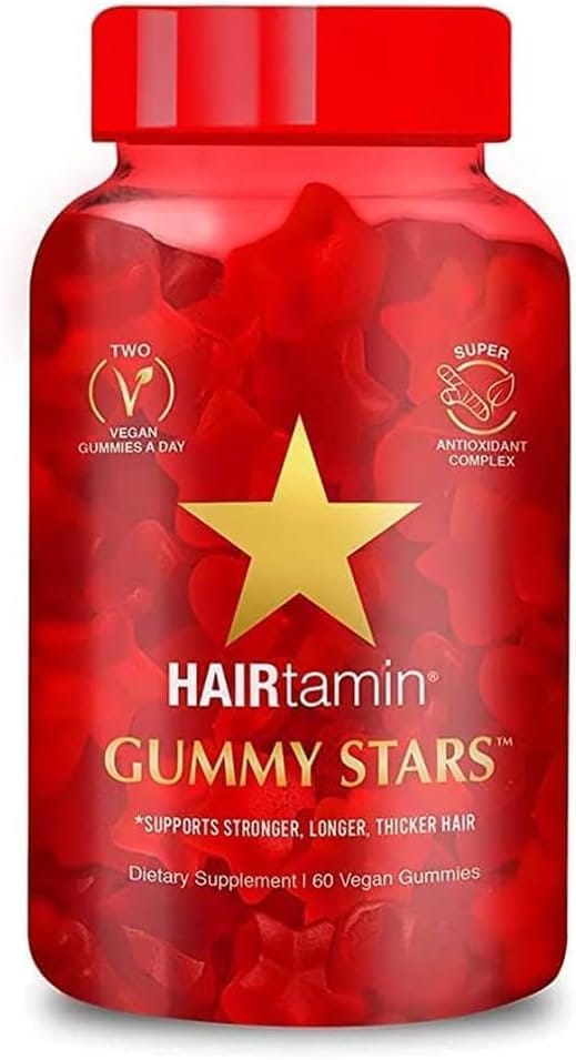 HAIRTAMIN Vegan Gummy Stars ヘアビタミン 非GMO すべての天然ビオチンヘアビタミングミで健康な髪の皮膚と爪を維持 マルチビタミンサプリメント