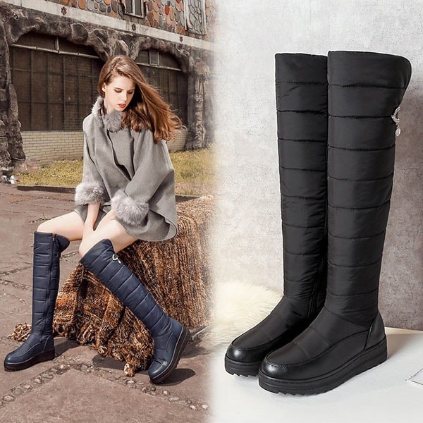 【急速出荷!】レディース ローヒール サイドジップ 裏地ボア 中綿 防水 撥水 防寒 通勤 通学 雪靴 スノーシューズ ロングブーツ ウインターブーツ 大きいサイズ 小さいサイズ ブラック 黒 ネイビ
