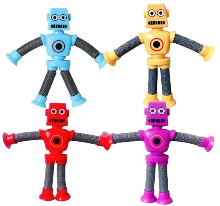 ポップチューブ ロボット 玩具 手足が伸びる おもちゃ くだらない 面白いプレセント 吸盤 4種 各6個セット(ロボット)