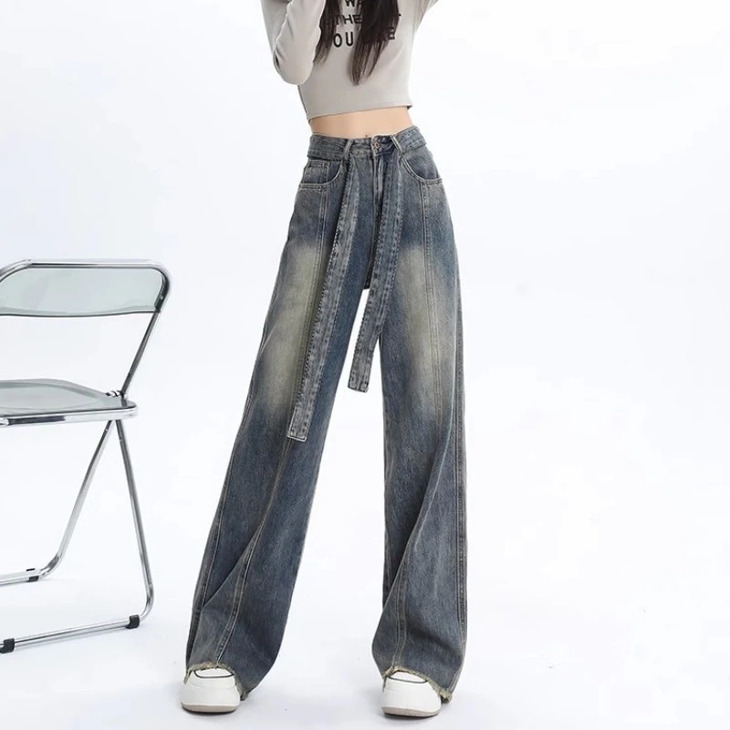 デニムパンツ デニムパンツストレート ルーズ ジーンズ 女性 春秋新作 ハイウエスト カジュアル ワイドパンツ