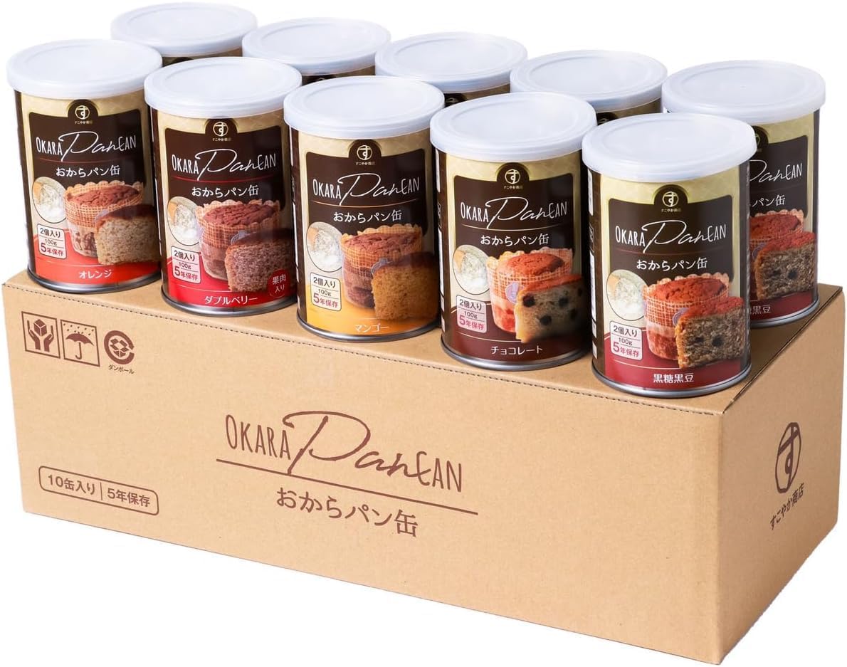 すこやか商店 おからパン缶 非常食 保存食 防災 食品最長5年 10缶入 少量で満腹になる 備蓄用保存パン ギフト 5味セット 国産原料 管理栄養士監修 5味10缶 ギフトにも