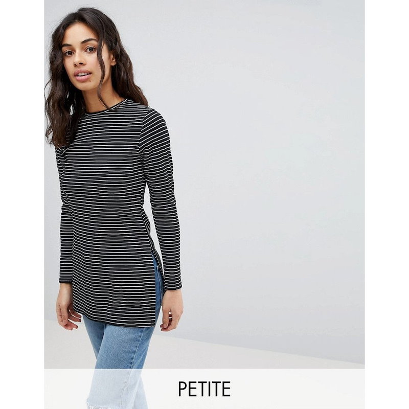 ブーフー レディース トップス【Boohoo Petite Side Split Stripe Top】Black ブーフー レディース トップス【Boohoo Petite Side Split Stripe Top】Black