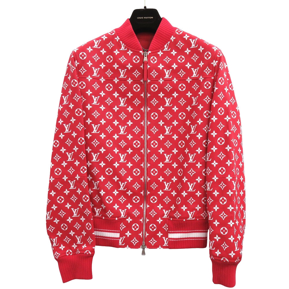 未使用品 シュプリームコラボ LV Leather Baseball Jacket モノグラム ライダースジャケット レザー/レザー レッド LV 1249【中古】 メンズ