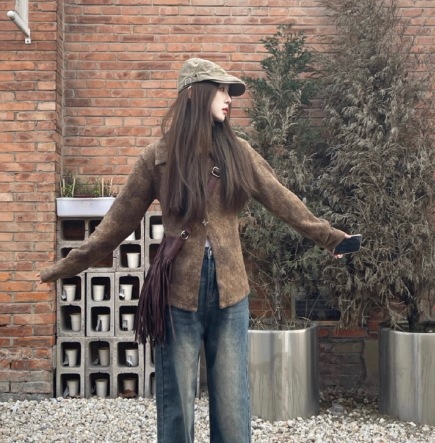 レディース トップス ジャケット ニット アウター 上着 前開き ストレート ボタン ヴィンテージ アメカジ サテン 大人可愛い きれいめ シンプル カジュアル レトロ こなれ感 ラフ ボーイッシュ