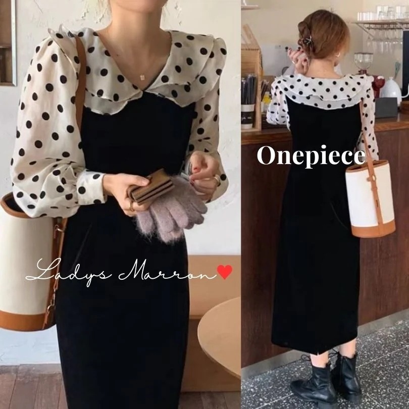 【急速出荷 2025年新作】量産型 服 ワンピース フレンチガーリー ワンピース 可愛い服 ガーリーワンピース 地雷系 かわいいワンピース 韓国ワンピース 大きい襟 バイカラーワンピース プチプラ 黒 4,708円