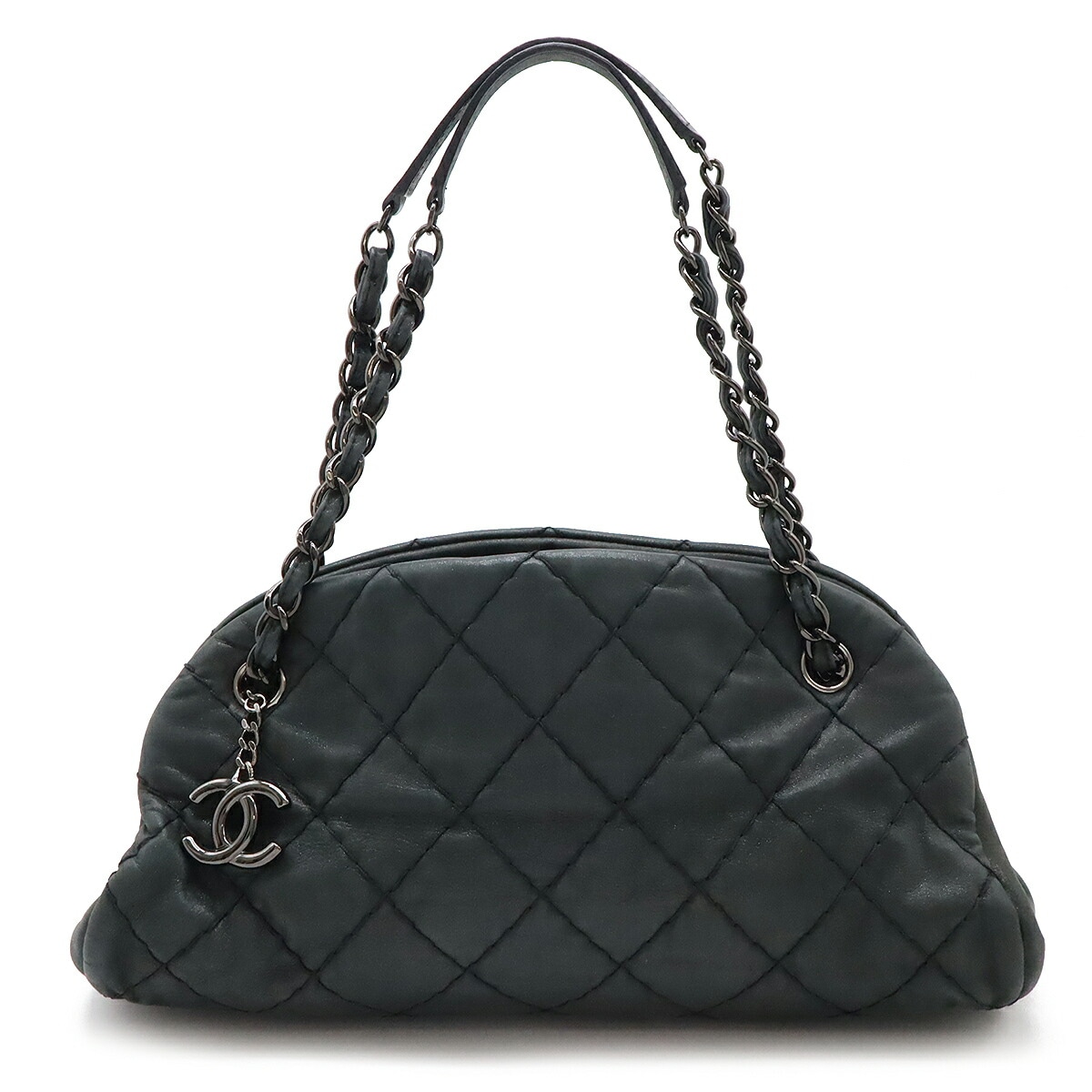 マドモアゼル マトラッセ ボーリングバッグ ショルダーバッグ チェーンショルダー スパークルレザー ダークグレー A5055