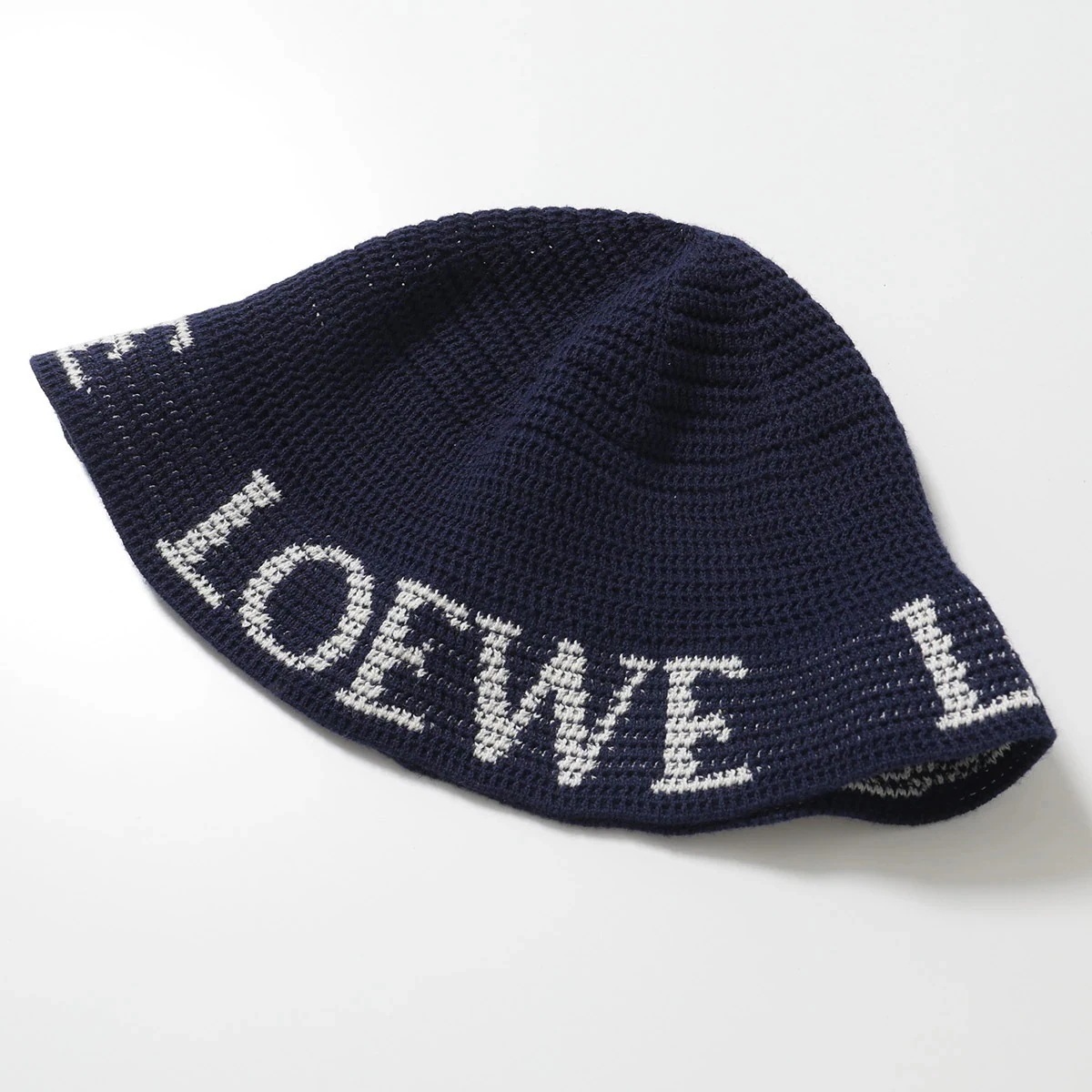 LOEWE ロエベ バケットハット K820HB1XB7 レディース コットンニット ロゴ 帽子 5544/DEEP-NAV
