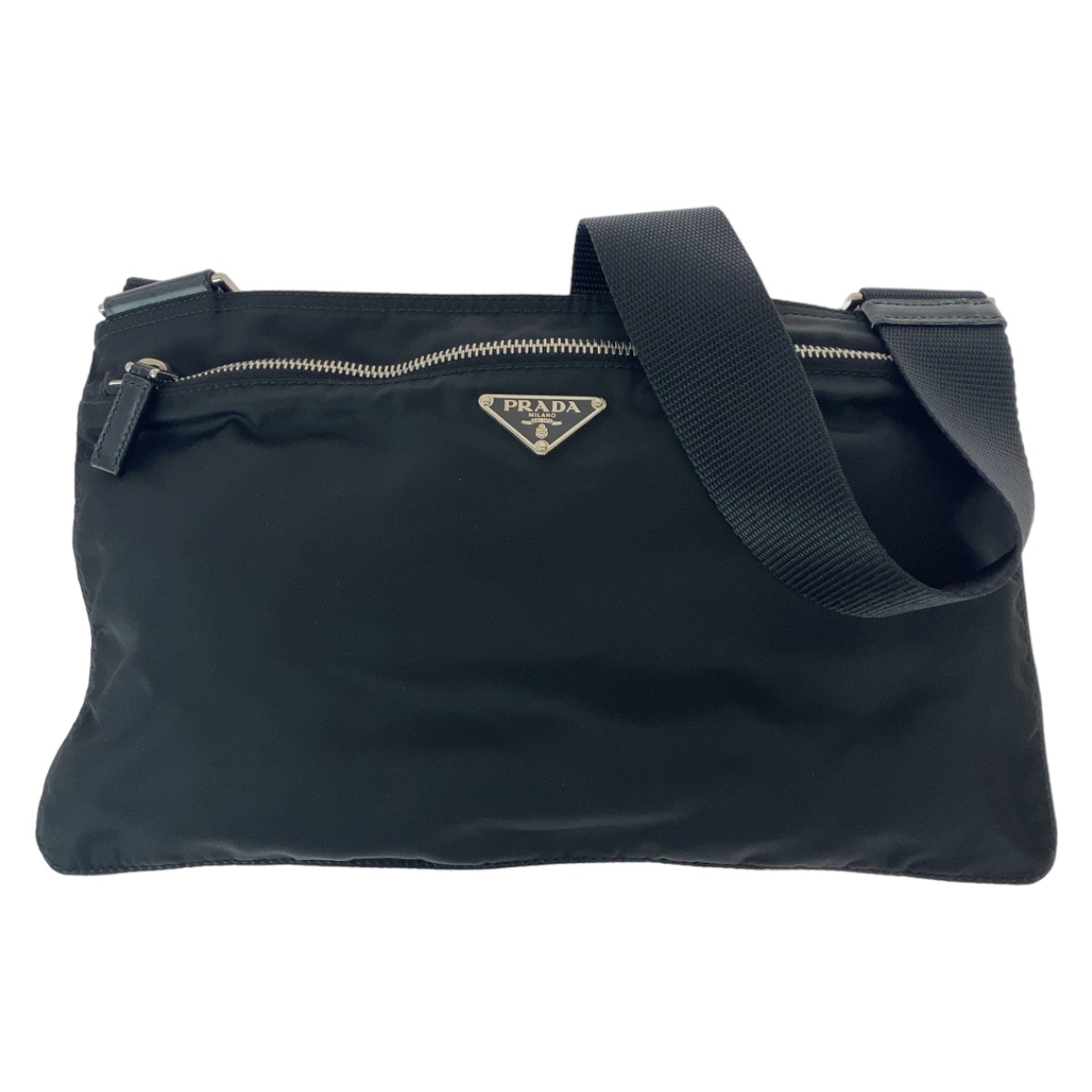 美品 テスート 三角ロゴプレート 男女兼用 ブラック 黒 シルバー金具 ナイロン B10140 斜め掛け ショルダーバッグ サコッシュ メンズ 408482