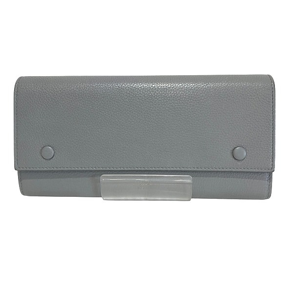 セリーヌ ラージフラップ マルチファンクション 101673 グレー レザー 長財布 【中古】