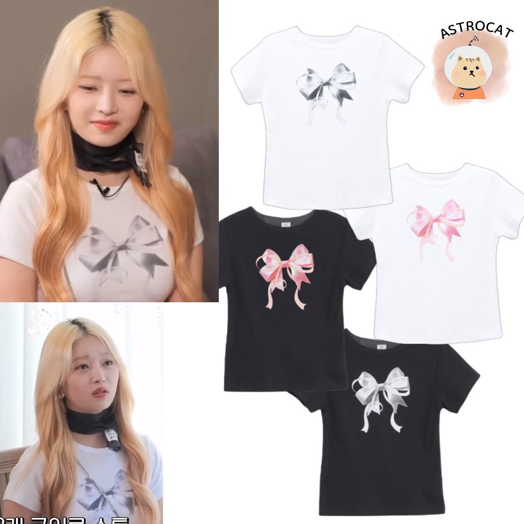 【IVEレイ着用】DOUBLE RIBBON SLIM CROP T SHIRT_4色,韓国アイドル着用,カジュアル,