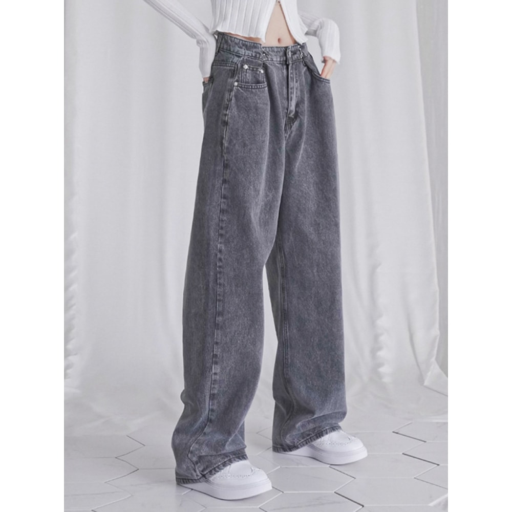 アヴァンドレスバックルワイドデニムパンツグレー
