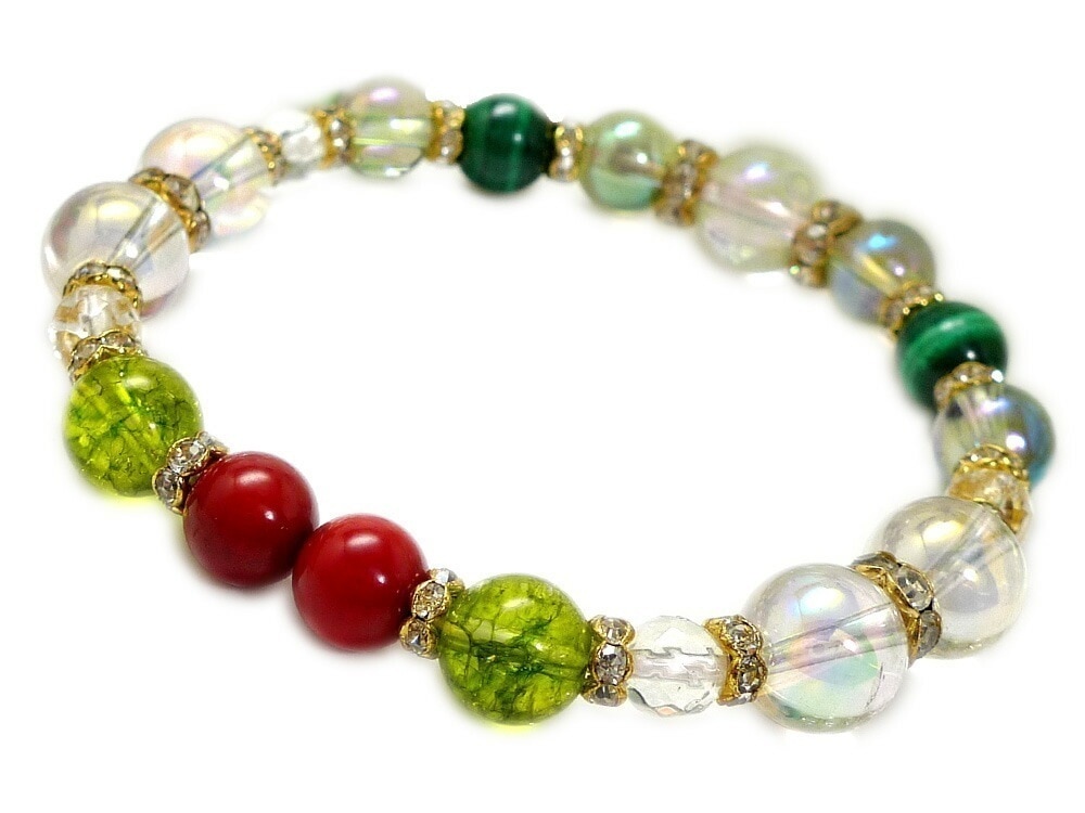 「ひいらぎ」 パワーストーン ブレスレット レディース 天然石 数珠 アクセサリー レディースブレスレット パワーストーンブレスレット 天然石ブレスレット 女性用 レッドコーラル ペリドット マラカイ