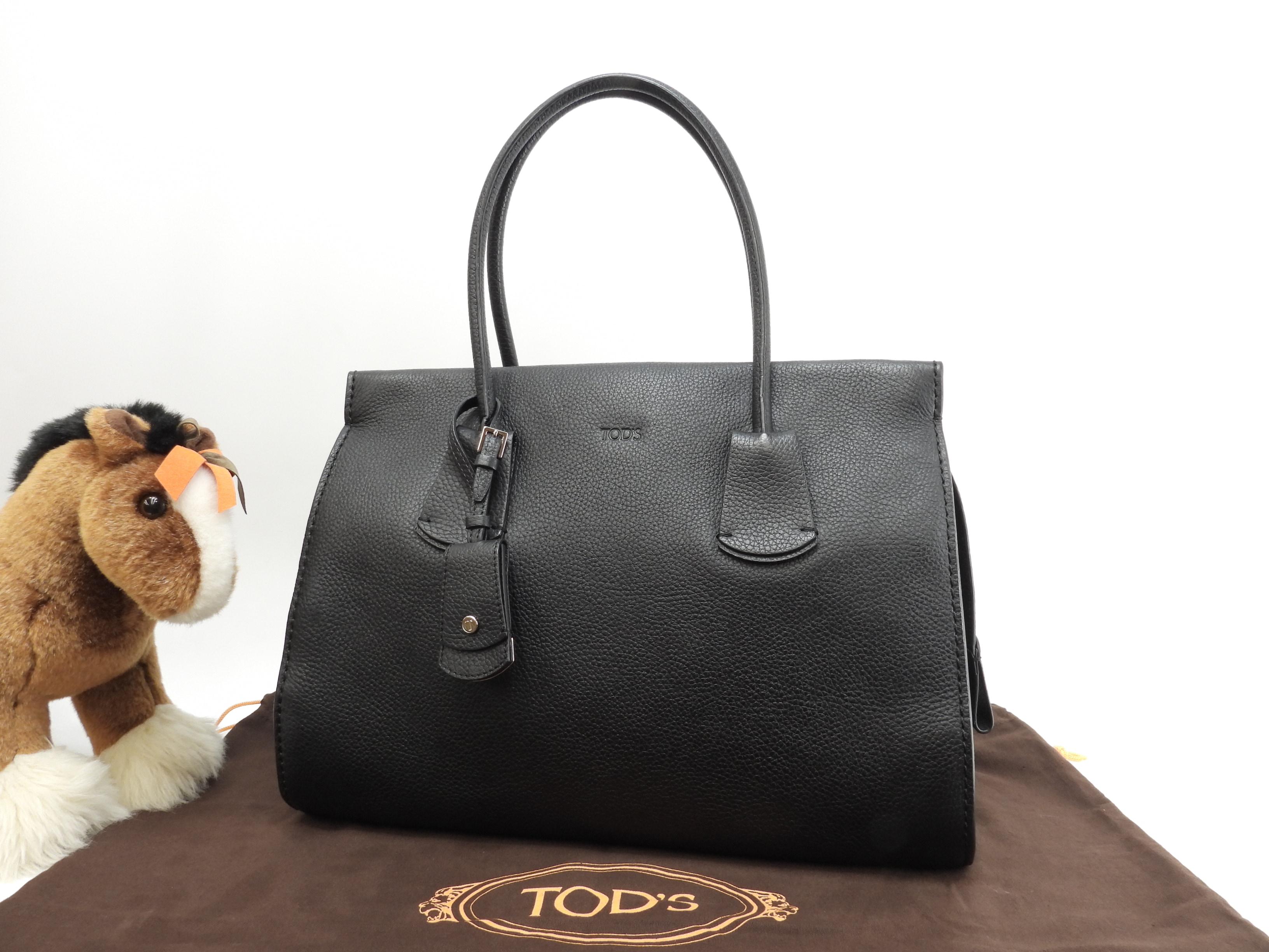 トートバッグ中 型押レザー 黒 ショルダーバッグ ハンドバッグ 美品@ 96