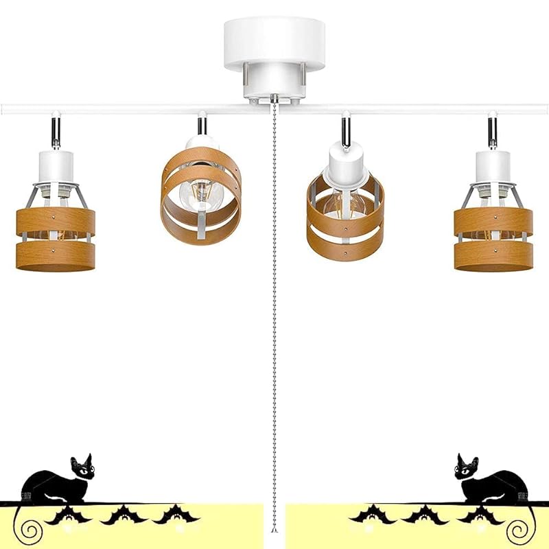 DINGLILED シーリングライト 4灯 レトロ オシャレ ペンダントライト スポットライト 吊り下げ 天井照明 調整自由 折り畳み可 口金E26 照明器具 ジッパースイッチ ひも付き 木目調 和室