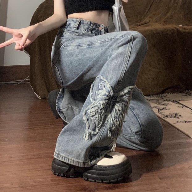 パンツ レディース 大きいサイズS～4XL 刺繍バタフライフレアデニムパンツ フレアデニム ロングデニム ハイウエスト 韓国 人気 トレンド 新作 20代 30代 きれいめ レトロ シンプル 40代 5,459円