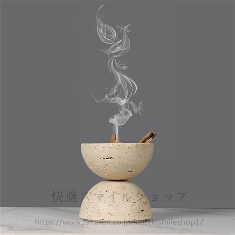 『目玉新商品』パロサント 受け皿 香炉 おしゃれ 天然大理石 トラバーチン ホワイトセージ 浄化用 蓋付き 灰がこぼれない 耐熱 アロマ渦巻きコーン線香に対応 お香立て手入れ簡単 侘び寂び風 北欧 リ