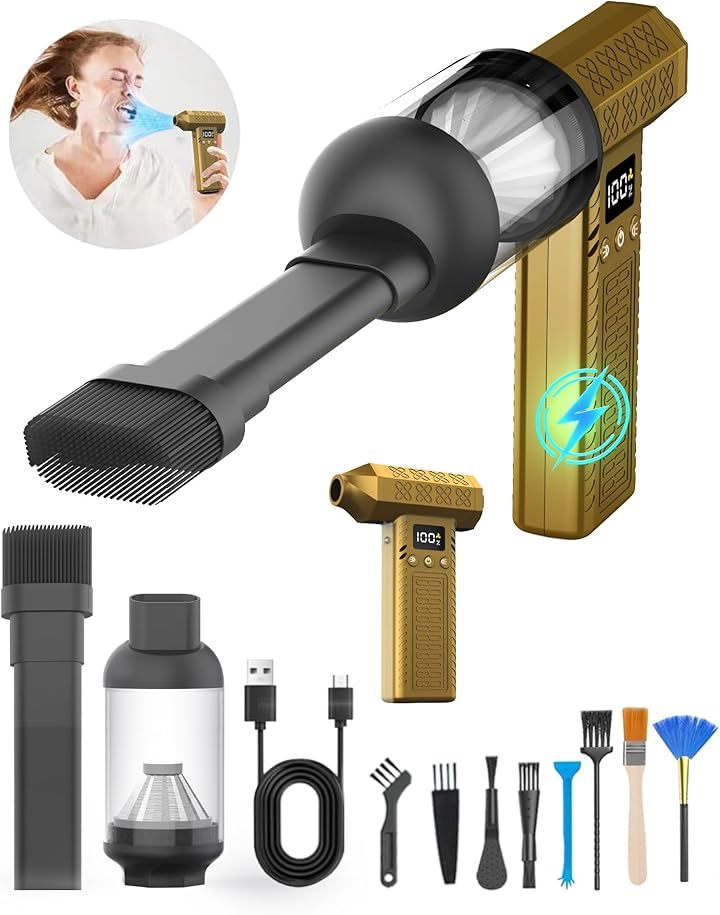 1台2役300000rpm電動エアダスター・15000paミニ掃除機・3段風量調整・世界トップレベル超強力 最大風速74m/s 小型 洗車ブロワー ハンディ掃除機 急速充電式(くりいろ)