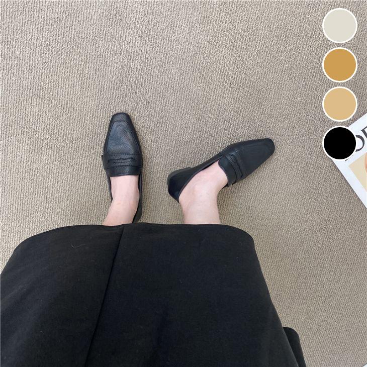 【期間限定】パンプス ローヒール フラットシューズ スクエアトゥ 歩きやすい シンプル キレイめ 2024秋冬新作【ash409-001】【予約販売：15-20日】宅込 5,064円