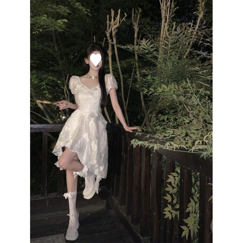 【1つ買うと10つ無料】不規則な愛白いドレス白いドレスの女性の夏の夏のスーパー不滅の海辺のホリデープリンセススカート